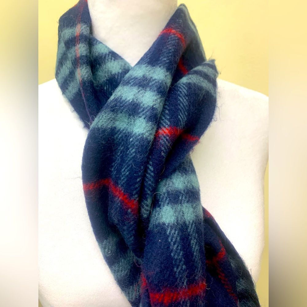 Auth Vintage Burberrys of London Blue Plaid Scarf - Picture 6 of 7